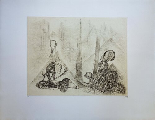 Les cheminées de la Châtre, Gravure originale signée Fred Deux
