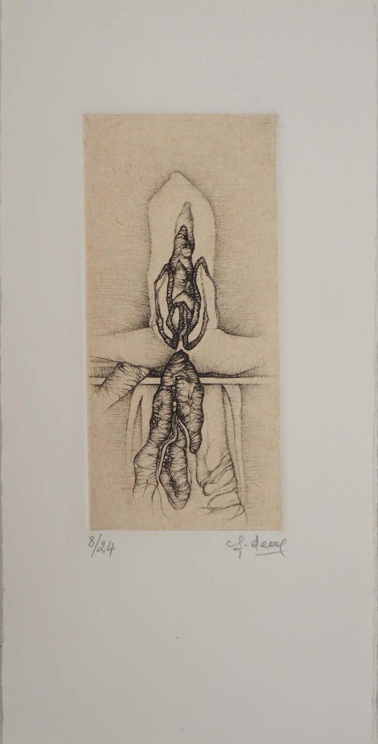 De la pointe du crayon, Gravure originale signée Fred Deux Afdruk te koop