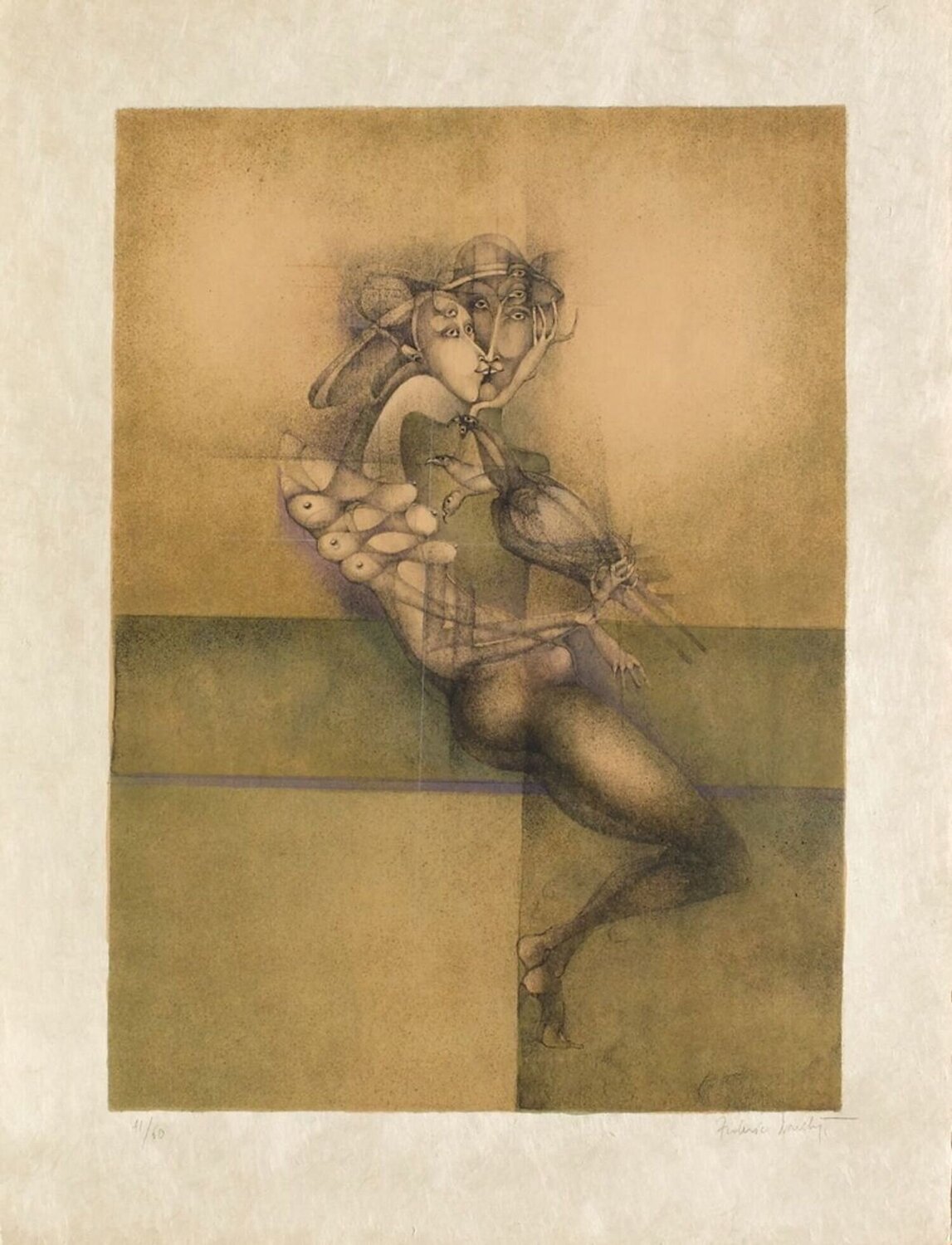 Femme et oiseau Frédéric Bouche Stampa in vendita