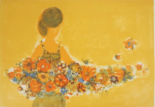 Femme dans un champ, Lithographie originale signée de Frédéric Menguy, Impresión a la venta en Singulart