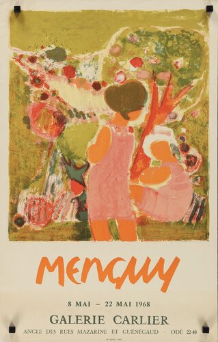 Menguy, 8 Mai-22 Mai 1968 Gallerie Carlier Original Vintage Stone Lithographic Poster, (Black Magnets in the corners are for photography only and are not on the actual poster), FREE DOMESTIC SHIPPING par Frédéric Menguy, Édition en vente sur Singulart