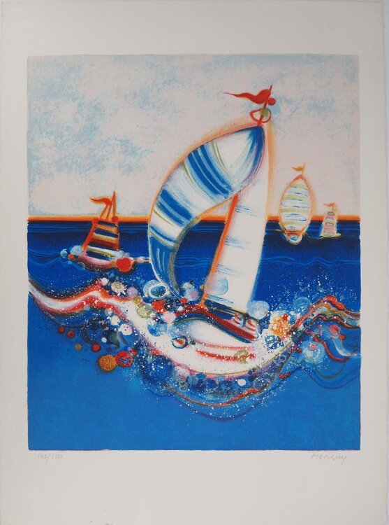 Bateau dans une mer bleue  Frédéric Menguy