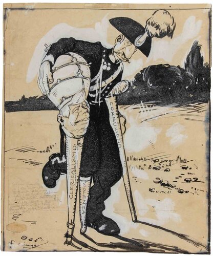 Violence-Corruption-Clericalism par Gabriele Galantara, Œuvre sur papier en vente sur Singulart