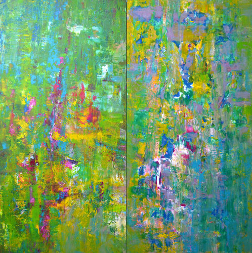 Glorious gardens diptych di Vania Bouwmeester Pentcheva, Pittura in vendita su Singulart