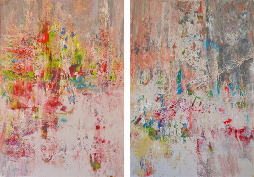 Blossoms at dusk, Diptych di Vania Bouwmeester Pentcheva, Pittura in vendita su Singulart