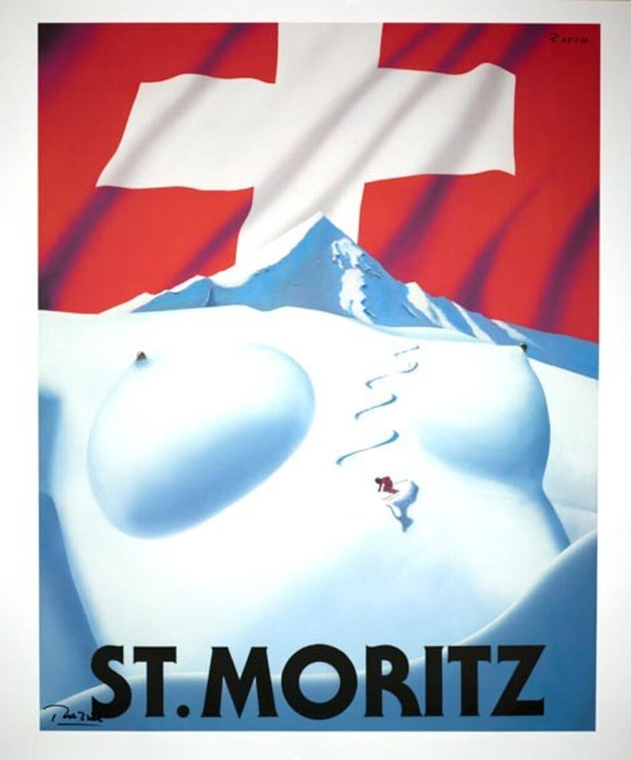 St Moritz ski poster Gérard Courbouleix-Deneriaz Druck zu verkaufen