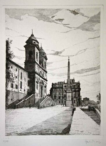 Obelisk and Church by Giuseppe Malandrino, Print for Sale on Singulart