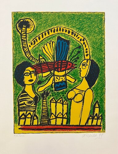 Oiseau rouge et bleu von Guillaume Corneille, Druck kaufen auf Singulart