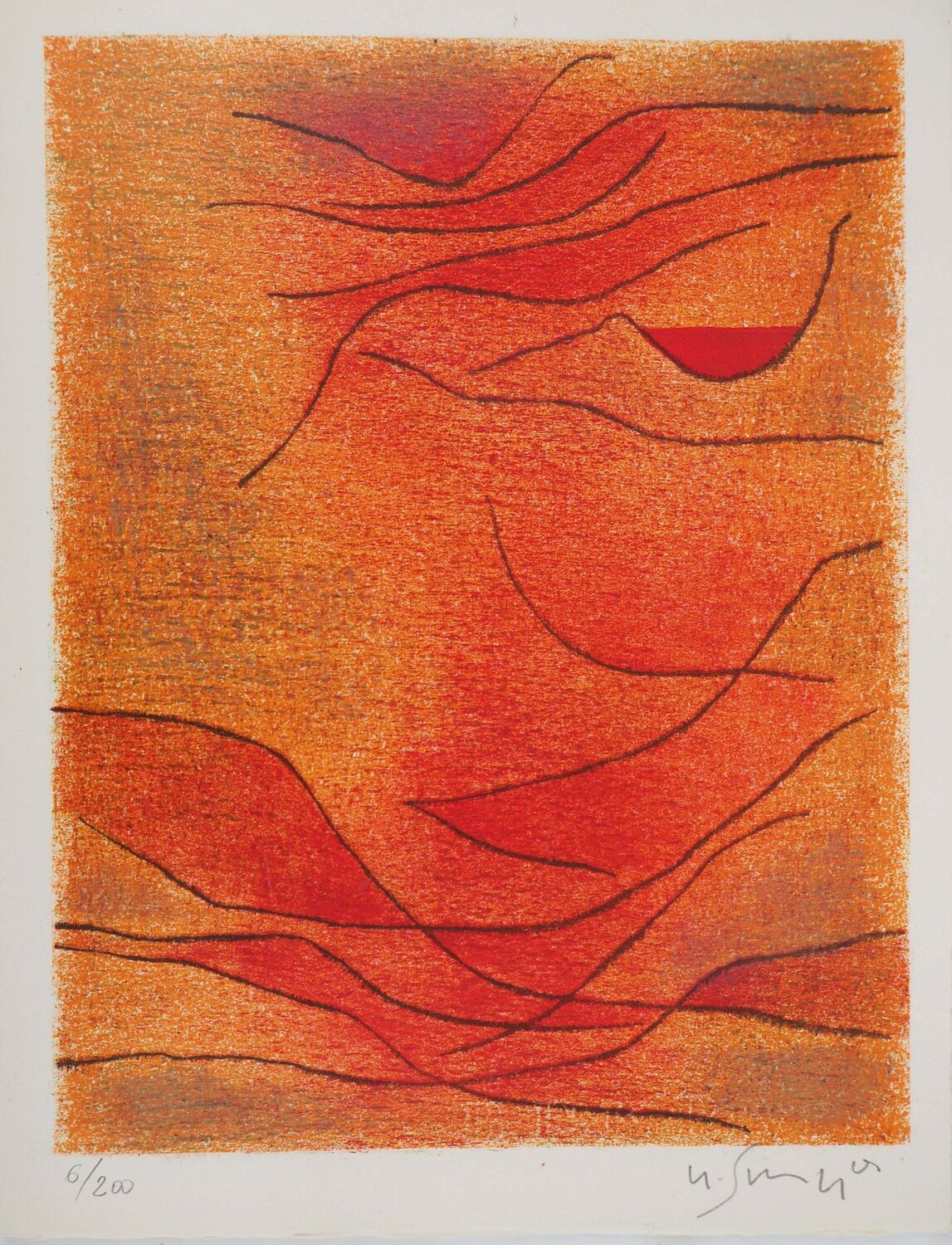 Composition orange et rouge, Lithographie originale signée Gustave Singier Impresión en venta