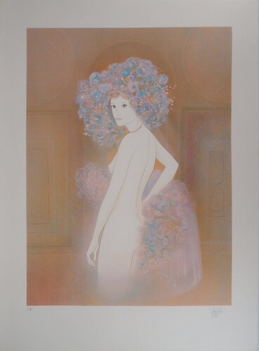 Jeune fille en fleurs, Lithographie originale signée by Guy Ribes, 版画 for Sale on Singulart