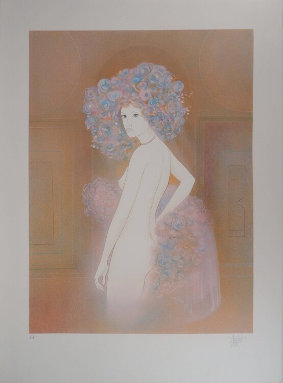 Jeune fille en fleurs, Lithographie originale signée Guy Ribes