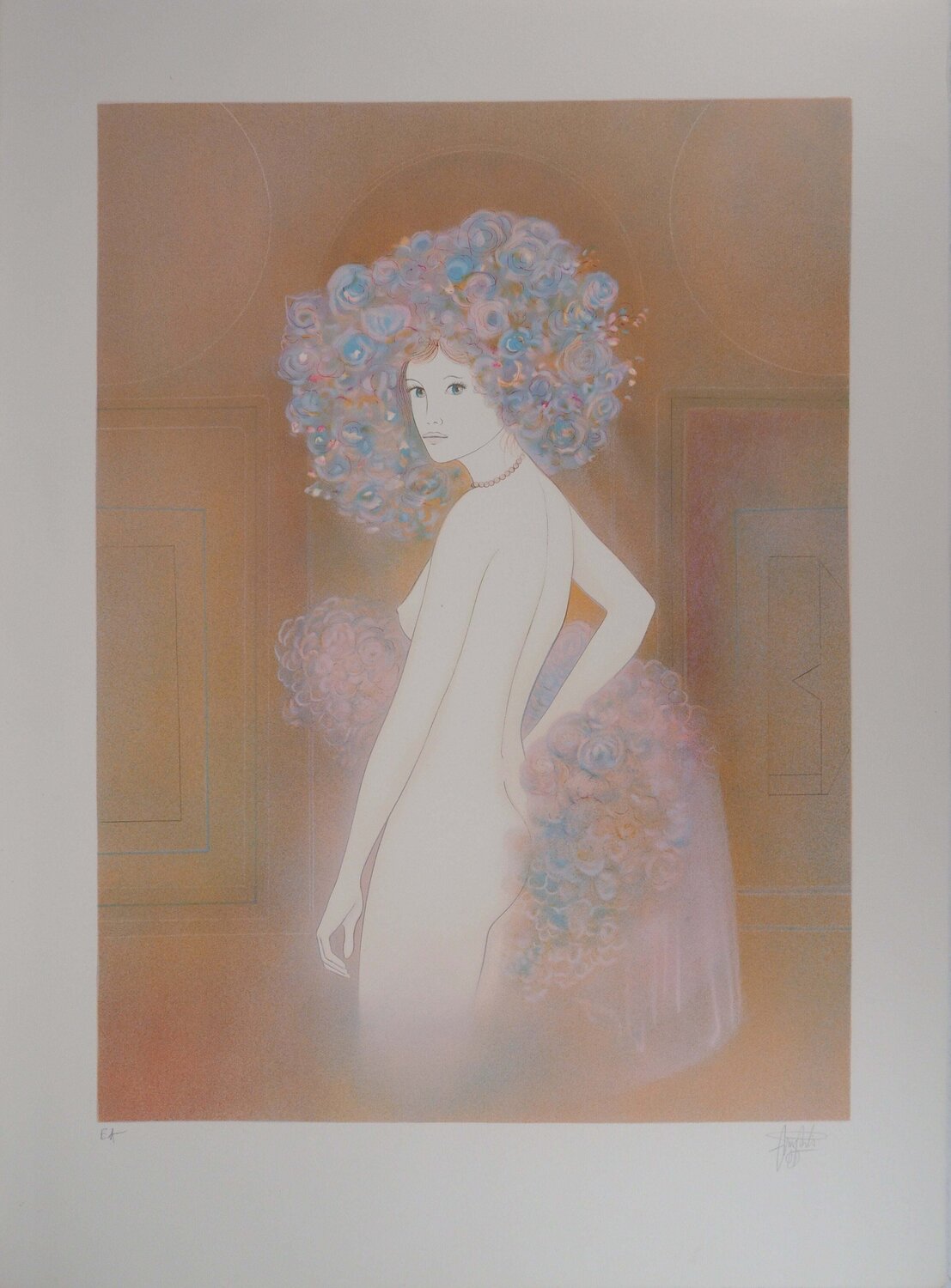 Jeune fille en fleurs, Lithographie originale signée Guy Ribes Édition à vendre