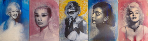 Five Panel Marilyn Monroe and Audrey Hepburn Pop Art Bundle by Michael Andrew Law Cheuk Yui, Painting for Sale on Singulart