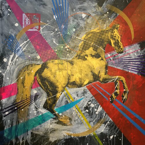 Untitled (George Stubbs Whistlejacket - Modern Day Lichtenstein Ben Day dots ) by Michael Andrew Law Cheuk Yui, Painting for Sale on Singulart