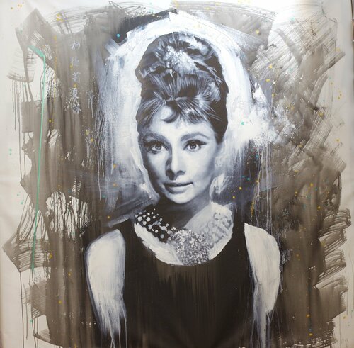 Untitled (Audrey Hepburn Breakfast at tiffany painting,Referencing Bud Fraker) by Michael Andrew Law Cheuk Yui, Painting for Sale on Singulart