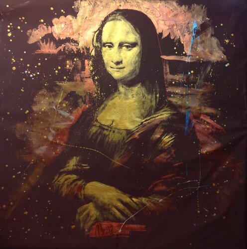 Mona Lisa A pastiche 2 in Gold, Copper, Red, Turquoise and Silver  Mixed Media by Michael Andrew Law Cheuk Yui, Painting for Sale on Singulart