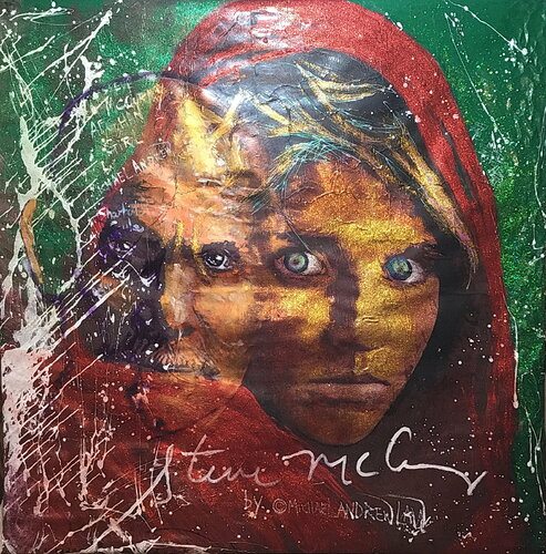 Untited Art History Glitter Painting (I Love Afghan Girl by Steve McCurry) by Michael Andrew Law Cheuk Yui, Painting for Sale on Singulart