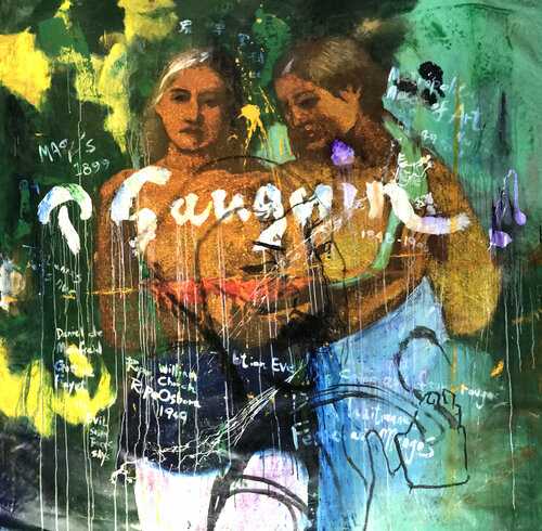Untited Art History Glitter Painting (Two Tahitian Women by Paul Gauguin) by Michael Andrew Law Cheuk Yui, Painting for Sale on Singulart