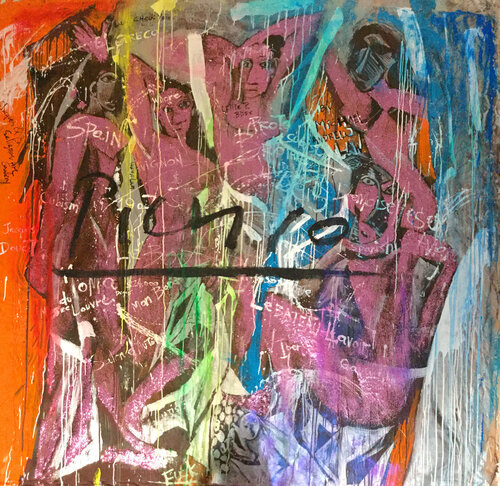 Untited Art History Glitter Painting (Les Demoiselles d'Avignon by Picasso) by Michael Andrew Law Cheuk Yui, Painting for Sale on Singulart