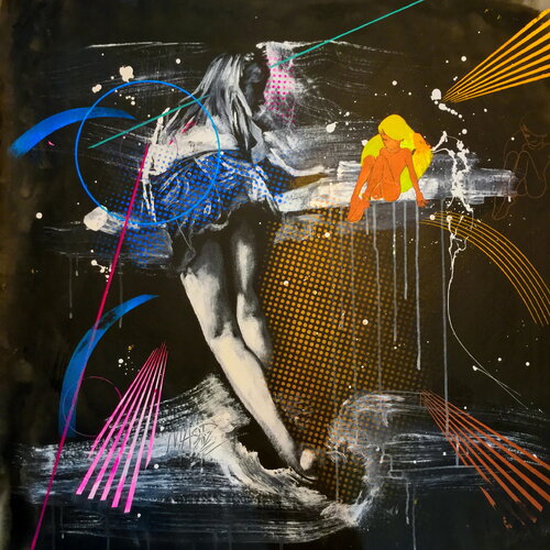 Untitled ( A Girl in Denim Blue Skirts with Modern Day Lichtenstein Ben Day Dots ) by Michael Andrew Law Cheuk Yui, Painting for Sale on Singulart