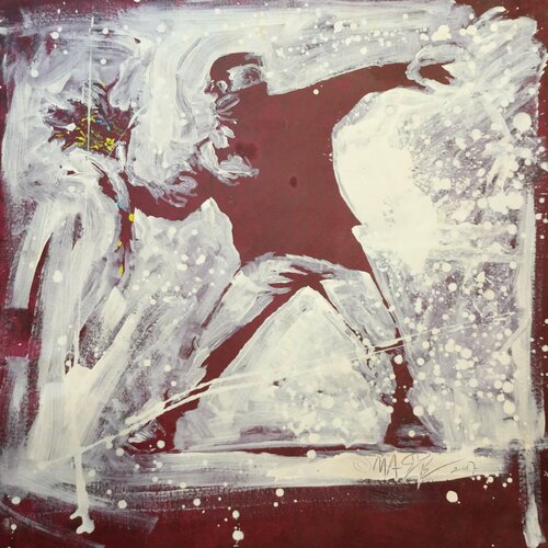 Untitled ( Banksy Love is in the Air Flower Thrower in Red ) by Michael Andrew Law Cheuk Yui, Painting for Sale on Singulart