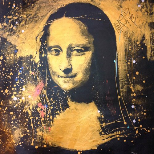 Mona Lisa Portrait Study in Gold, Copper, Turquoise and Silver by Michael Andrew Law Cheuk Yui, Painting for Sale on Singulart