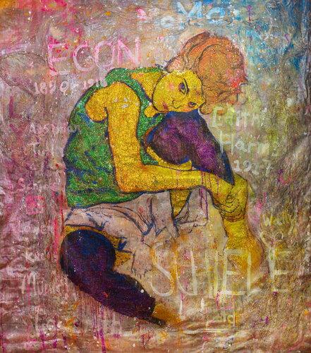 Untitled Art History Painting ( Egon Schiele's Sitzende Frau mit angezogenem Knie ) by Michael Andrew Law Cheuk Yui, Painting for Sale on Singulart