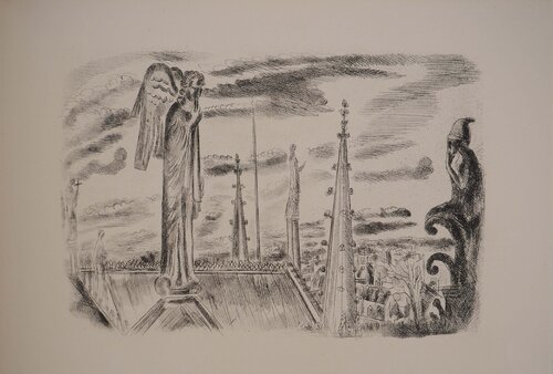 Sur le toit de Notre Dame, Gravure originale von Hermine David, Druck kaufen auf Singulart