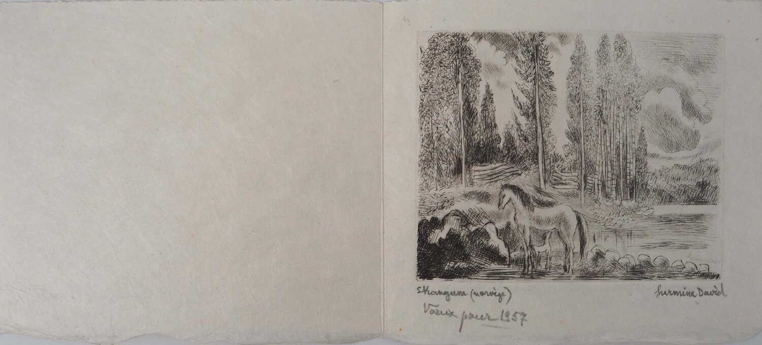 Sentier en forêt, Gravure originale signée Hermine David Druck zu verkaufen