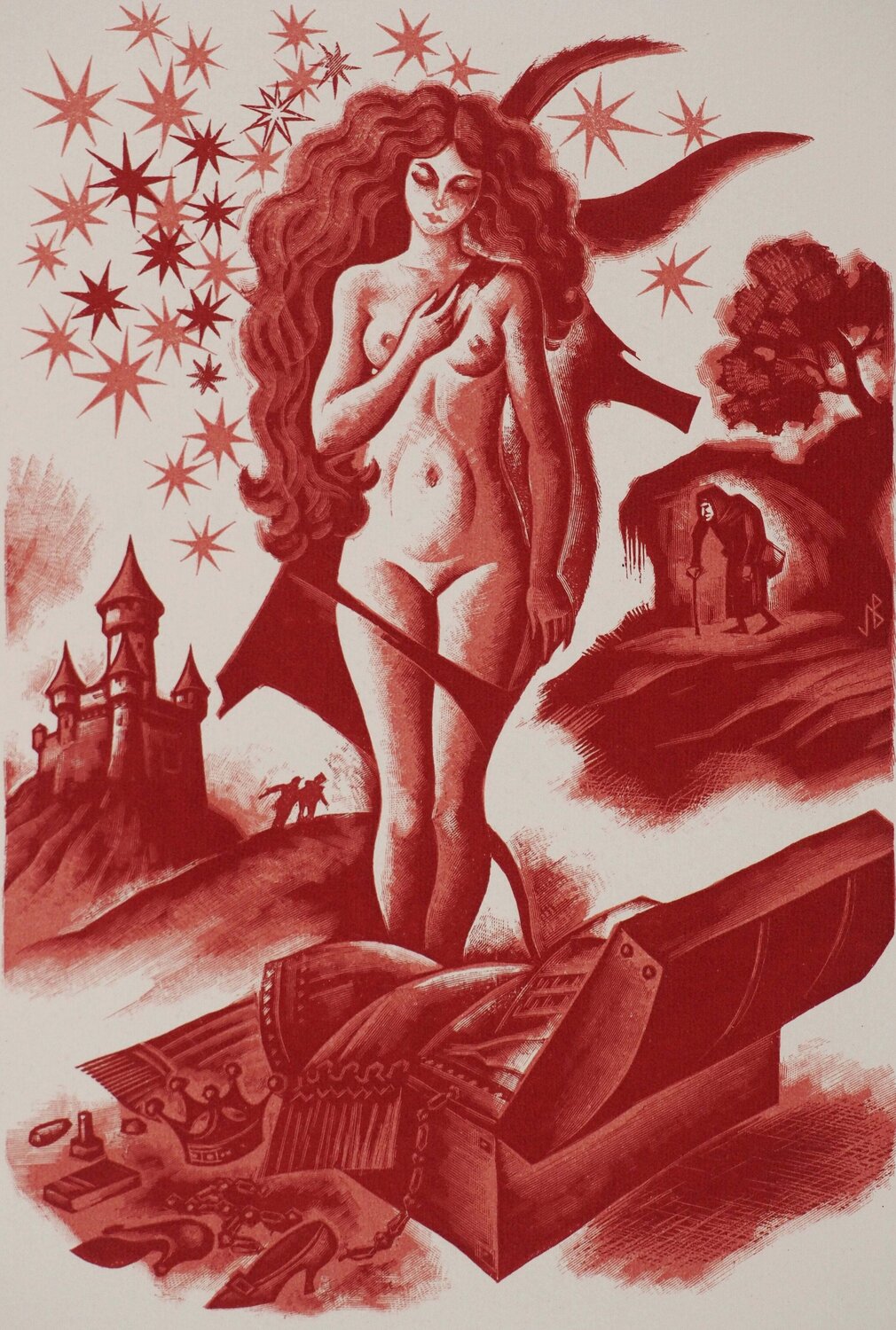 La reine nue, Gravure sur bois originale Jacques Boullaire Print for sale