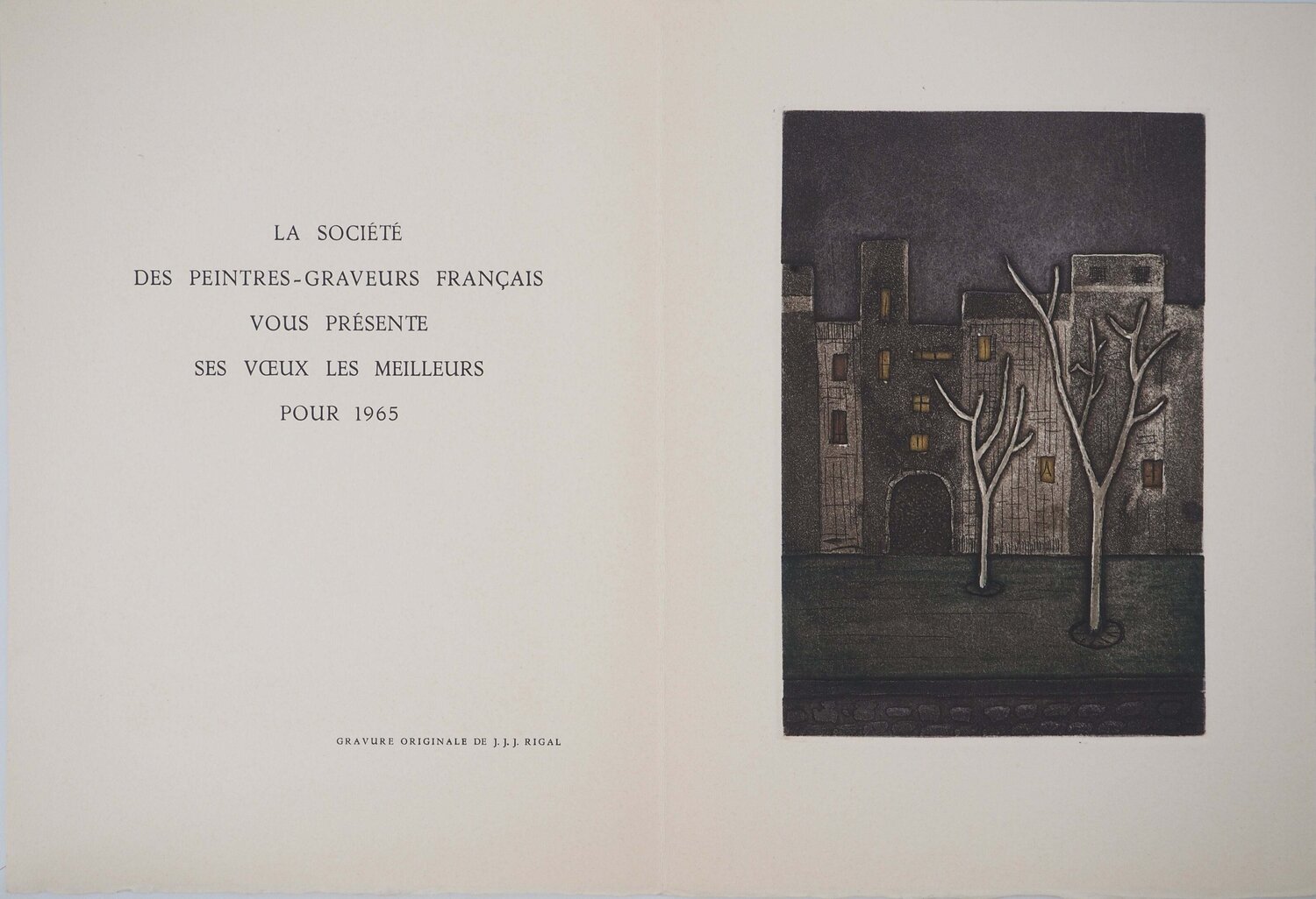 La Rue de nuit, Gravure originale Jacques-Jean-Joachim Rigal Édition à vendre