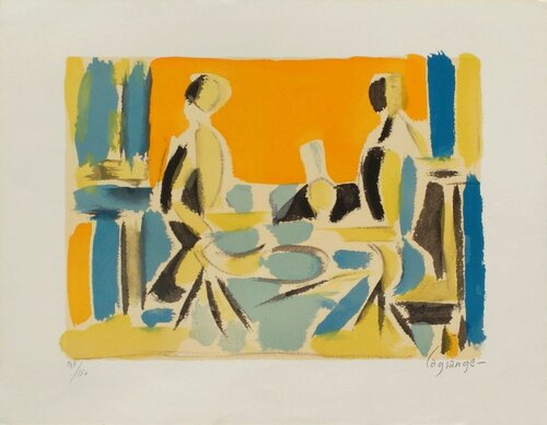 Trois personnages à table di Jacques Lagrange, Stampa in vendita su Singulart