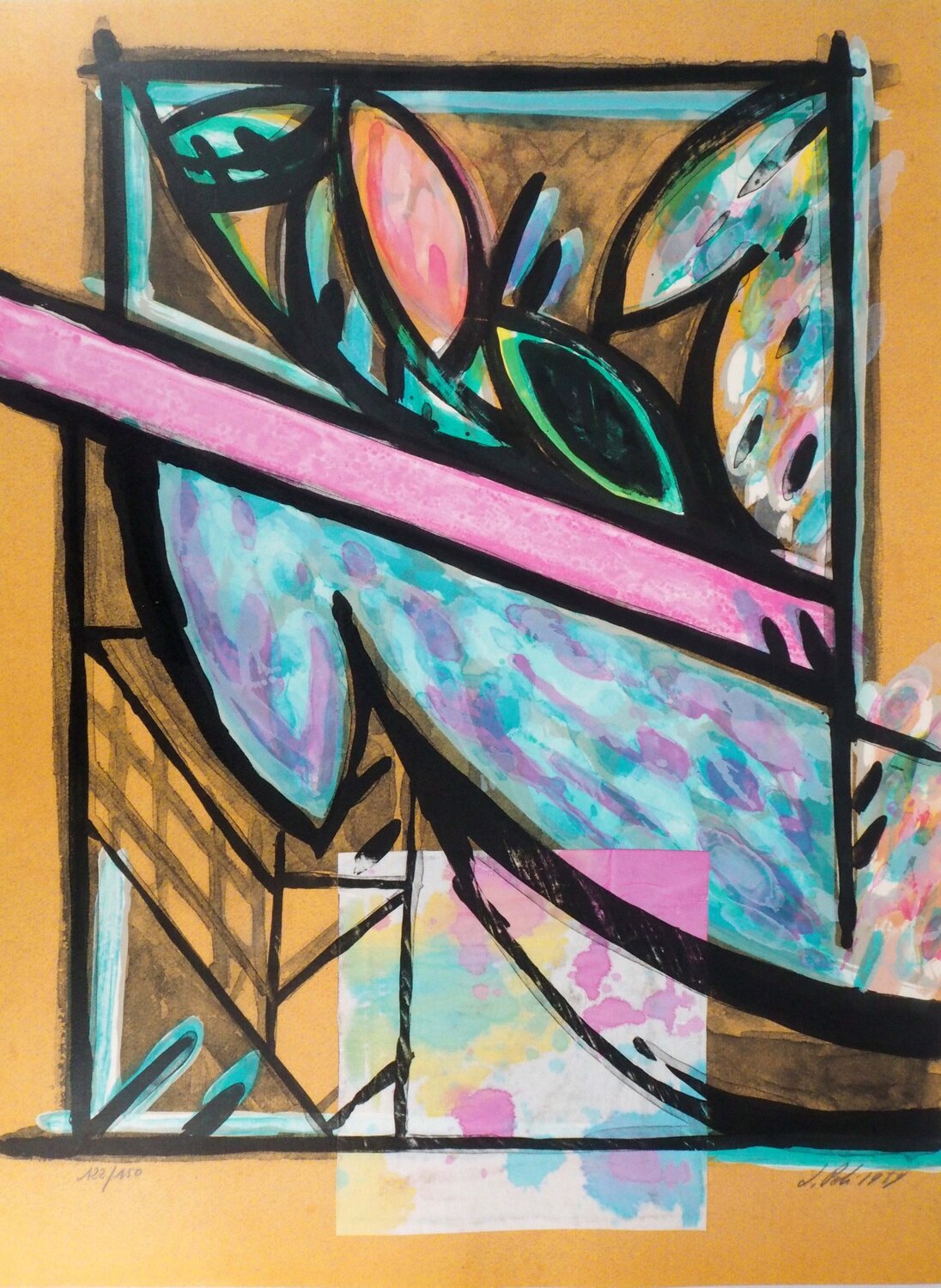 Perruches à la fenêtre, Lithographie originale signée Jacques Poli Impresión en venta
