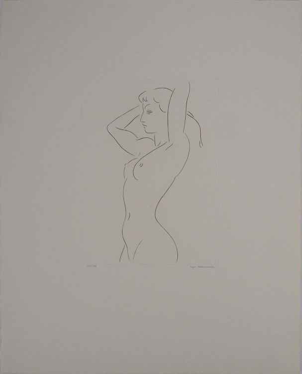 Nu féminin debout, Gravure originale signée Jacques Van-Melkebeke