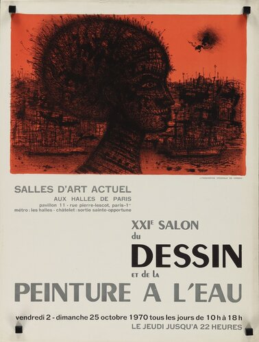 XX!e Salon du Dessin et de la Peinture A L'eua Exhibition Poster, RARE, (Black Magnets in the corners are for photography only and are not on the actual poster), FREE DOMESTIC SHIPPING van Jean Carzou, Afdruk te koop op Singulart