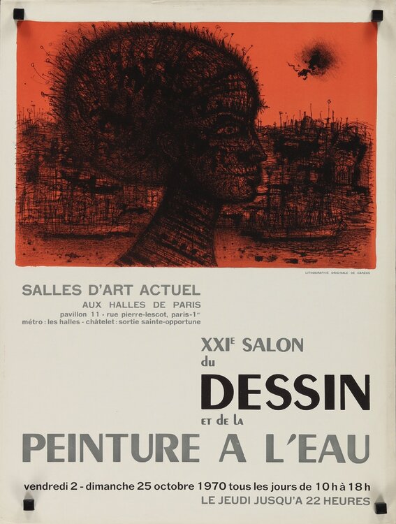 XX!e Salon du Dessin et de la Peinture A L'eua Exhibition Poster, RARE, (Black Magnets in the corners are for photography only and are not on the actual poster), FREE DOMESTIC SHIPPING Jean Carzou