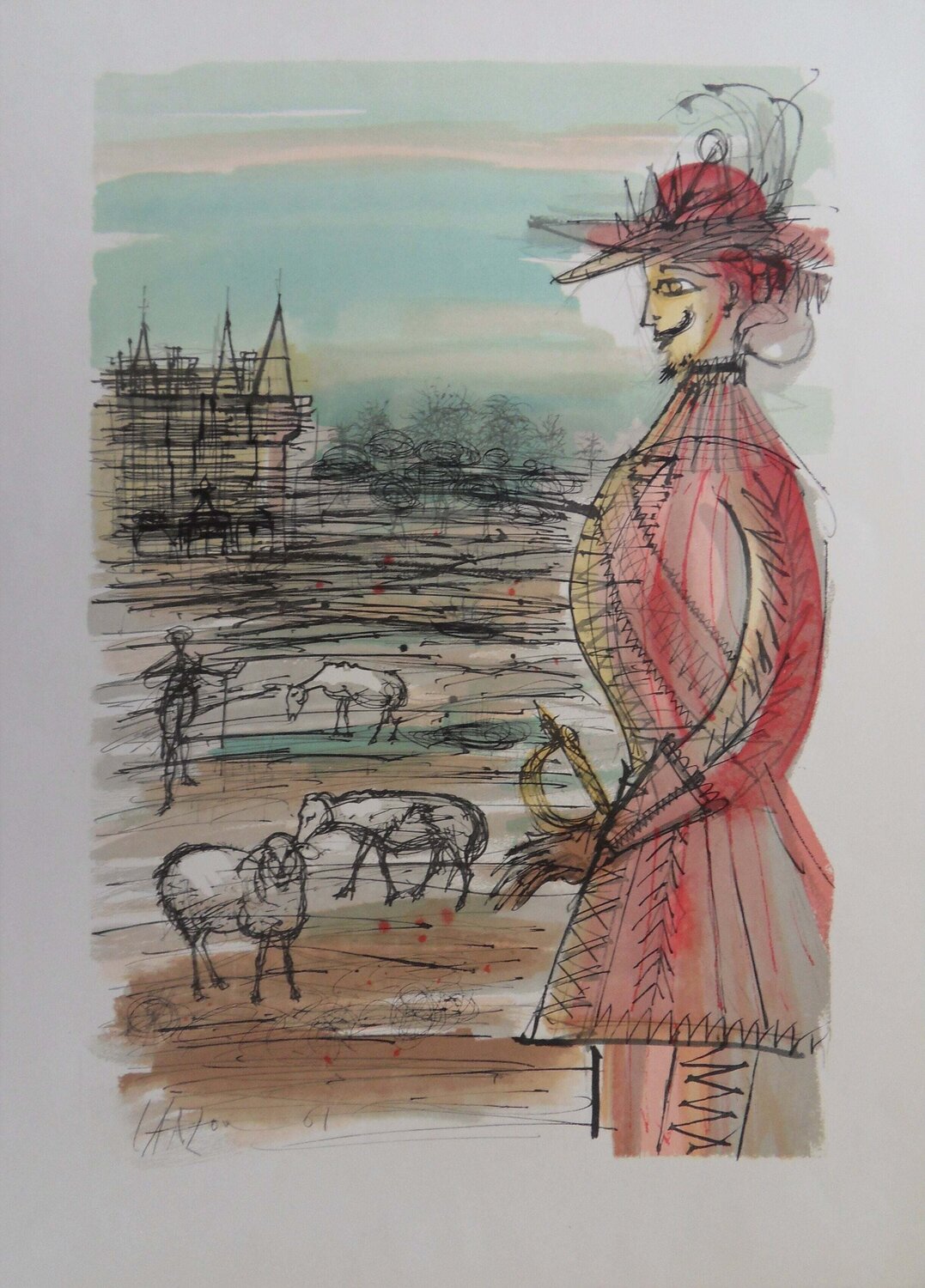 Le berger et ses moutons, Gravure Jean Carzou Print for sale