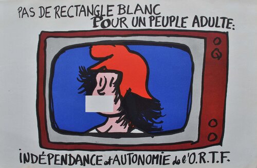Affiche Mai 68 originale, Médias muselés, Indépendance et autonomie de l'ORTF Jean Effel