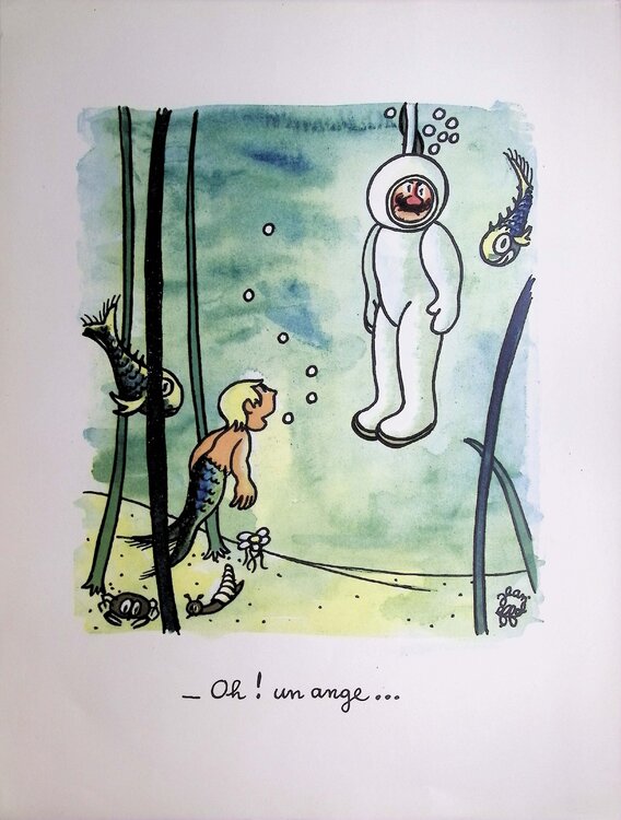 Un ange, Lithographie humoristique signée Jean Effel