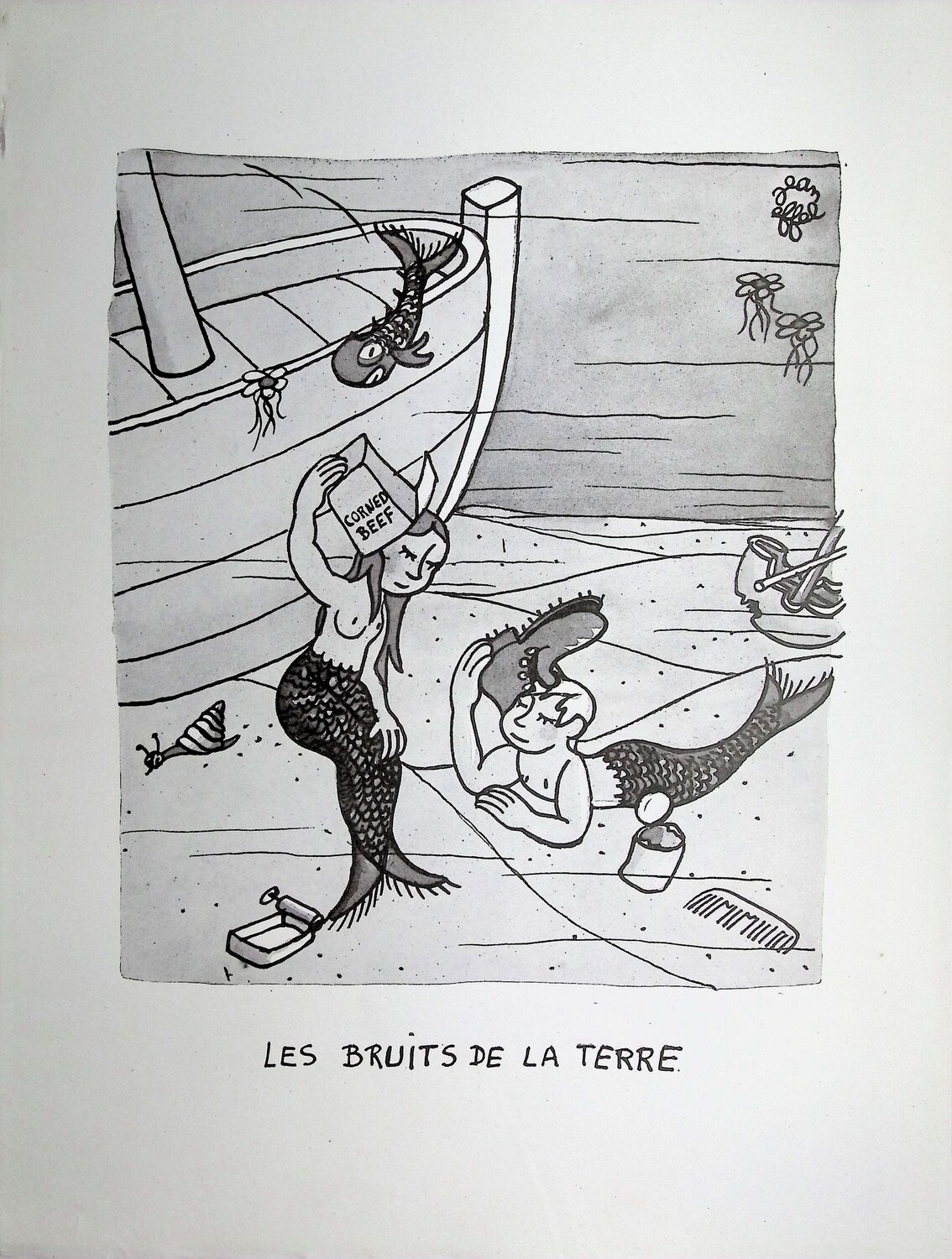 Les deux sirènes Jean Effel Print for sale