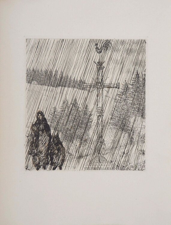 Bretagne, Promenade au Calvaire, Gravure originale Jean-Emile Laboureur