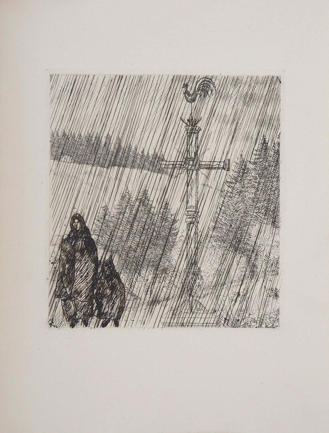 Bretagne, Promenade au Calvaire, Gravure originale Jean-Emile Laboureur Stampa in vendita