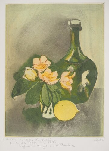 Nature morte au bouquet et citron di Jeannine Hervé, Stampa in vendita su Singulart