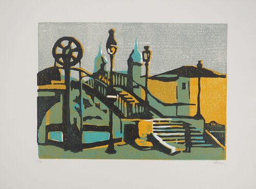La place du village  by Jeannine Hervé, 版画 for Sale on Singulart