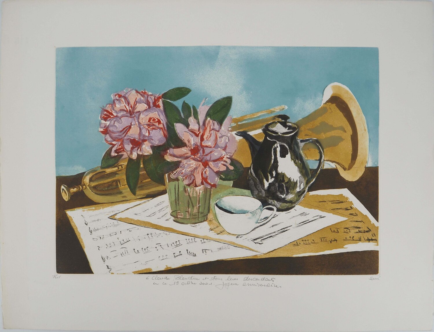 Nature morte et trompette Jeannine Hervé Print for sale