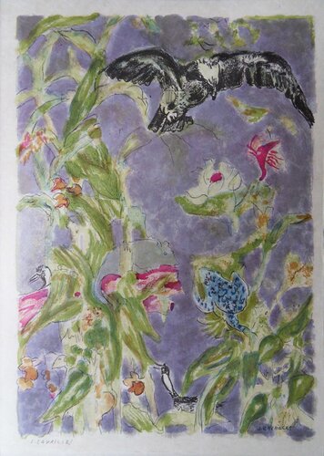 La grenouille, le rat et le corbeau, Lithographie originale signée di Jules Cavailles, Stampa in vendita su Singulart