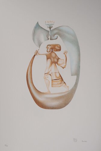 L’alphabet Hébreu, Homme à la Menorah, Lithographie originale signée von Jules Perahim, Druck kaufen auf Singulart