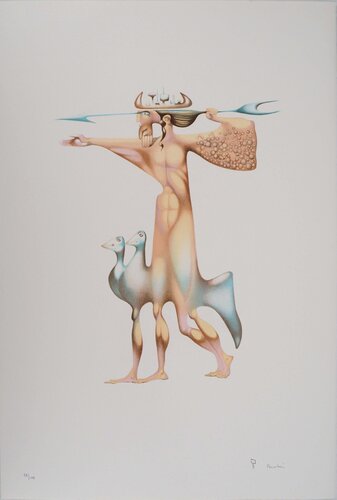 L’alphabet Hébreu, Homme au javelot, Lithographie originale signée von Jules Perahim, Druck kaufen auf Singulart