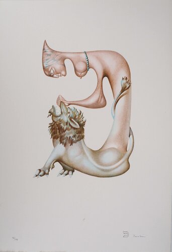 L’alphabet Hébreu, Femme et Lion, Lithographie originale signée de Jules Perahim, Impresión a la venta en Singulart