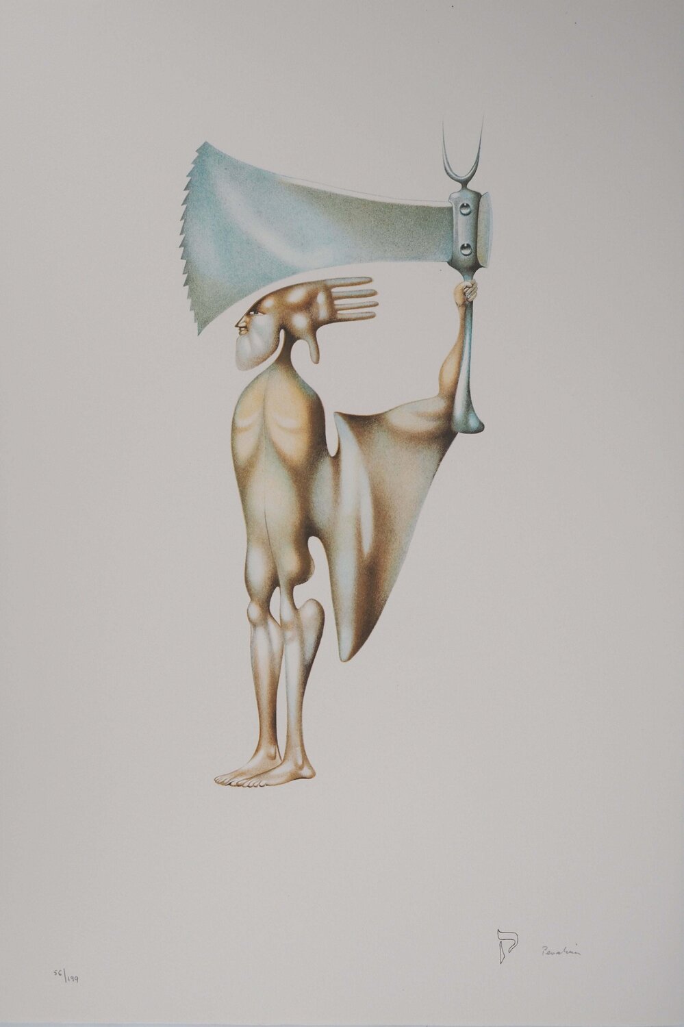L’alphabet Hébreu, Guerrier à la hache, Lithographie originale signée Jules Perahim Druck zu verkaufen